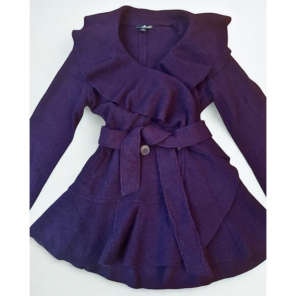 Willi Smith 100% Wool Ruffle Collar Belted Coat, Purple, Size Small - Picture 5 of 5